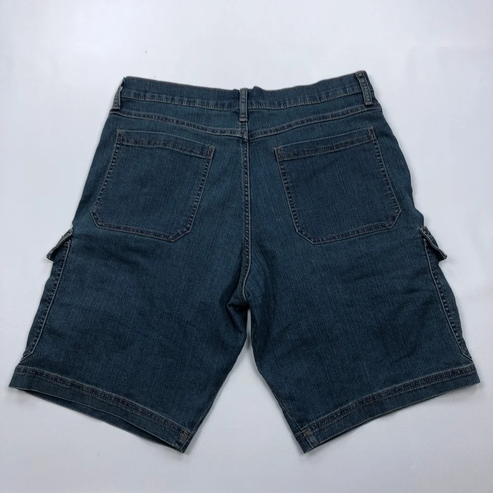 Wrangler Mens Denim Cargo Shorts Blue Size 32 Stretch Jean Jorts
